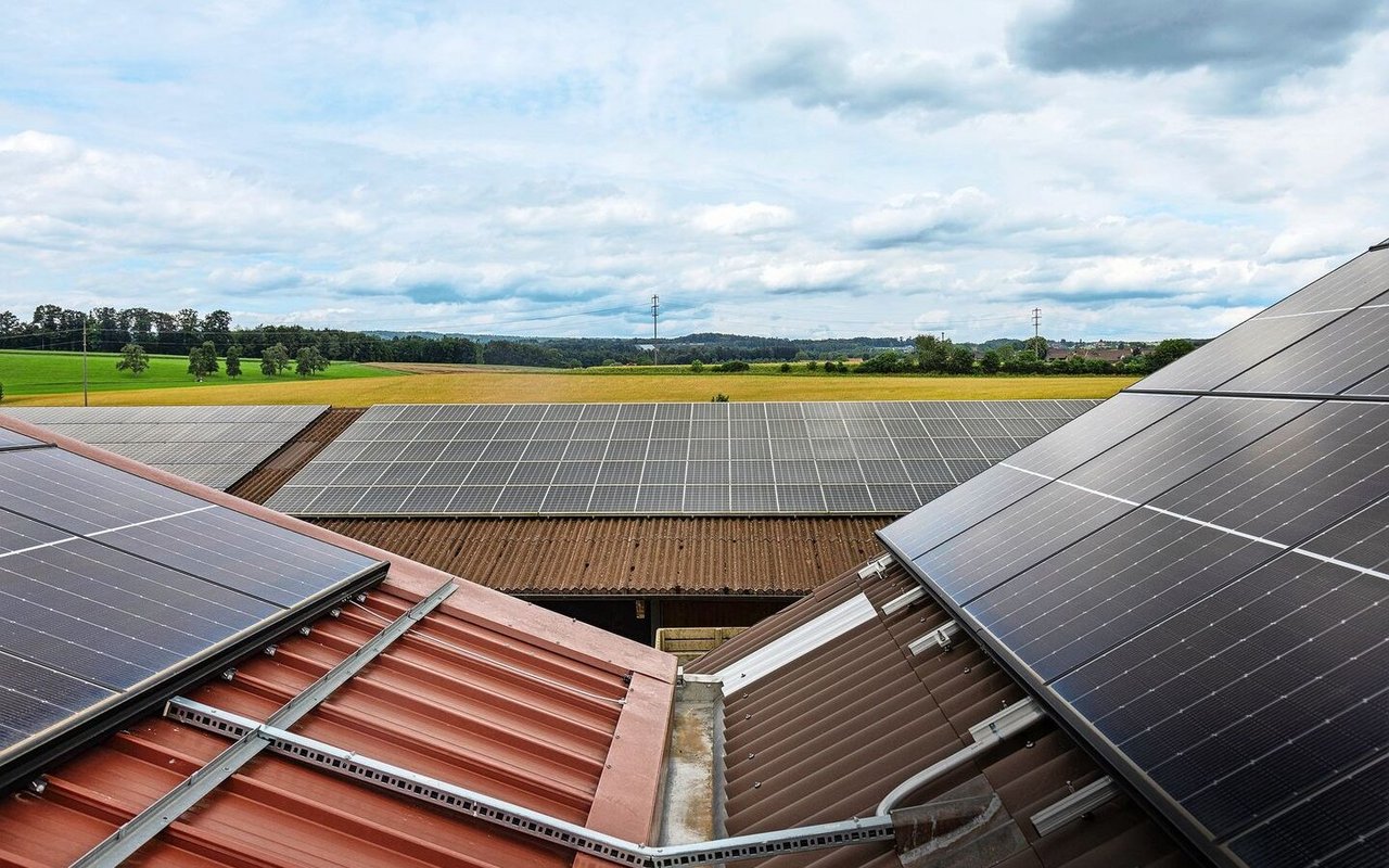 Landwirt Peter Metzger hat auf den Dächern seiner Betriebsgebäude in drei Etappen PV-Anlagen installiert. Die Gesamtleistung liegt bei 130 kWp. Rund die Hälfte der Produktionsmenge wird auf dem Betrieb als Eigenstrom genutzt.